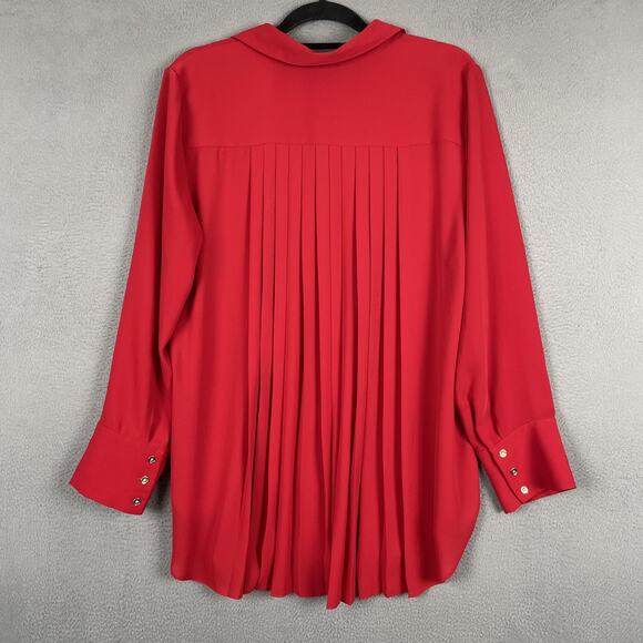 Chicos Shirt Womens 2 Red Pleated Back Tunic Button Front Long Sleeve Blouse - Picture 2 of 9